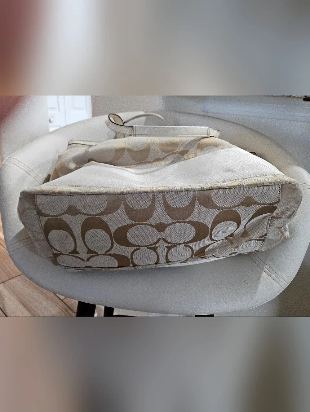Coach F17443 Signature Khaki Ivory Diaper Tote Bag Large Baby Bag Canvas Leather